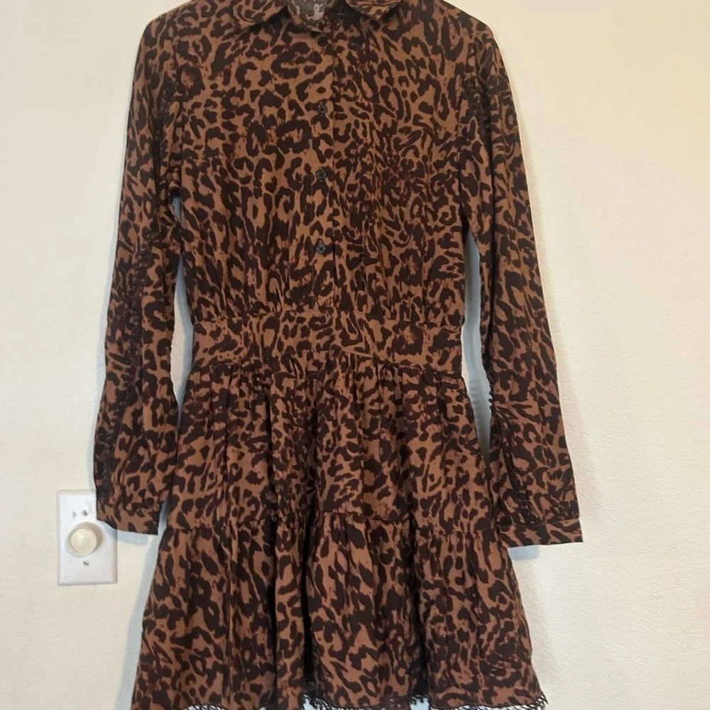 Rebecca Minkoff Brown Leopard Long Sleeve Mini Dress XS